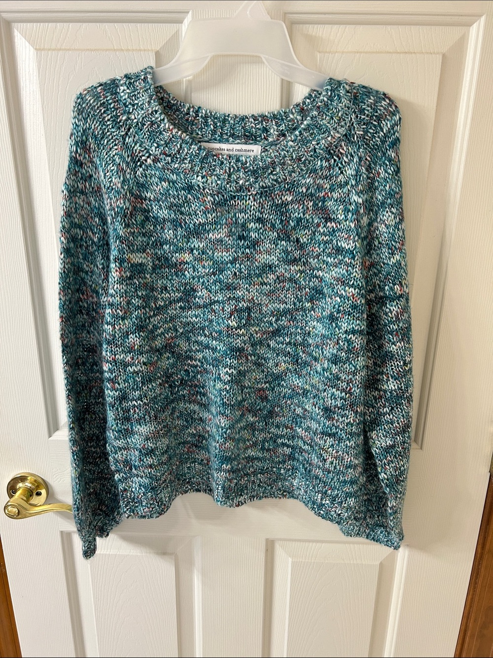 cupcakes & cashmere Marled Teal Crewneck Sweater